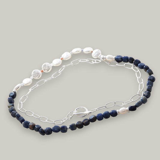 Merx - Navy and Grey Beaded Necklace
