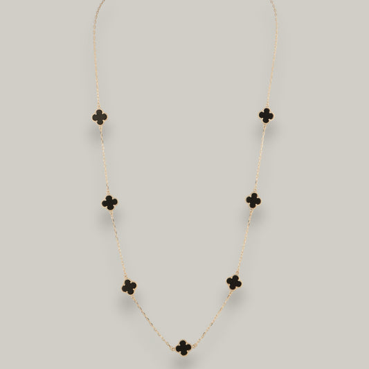 Merx - Black Enamel Clover Necklace