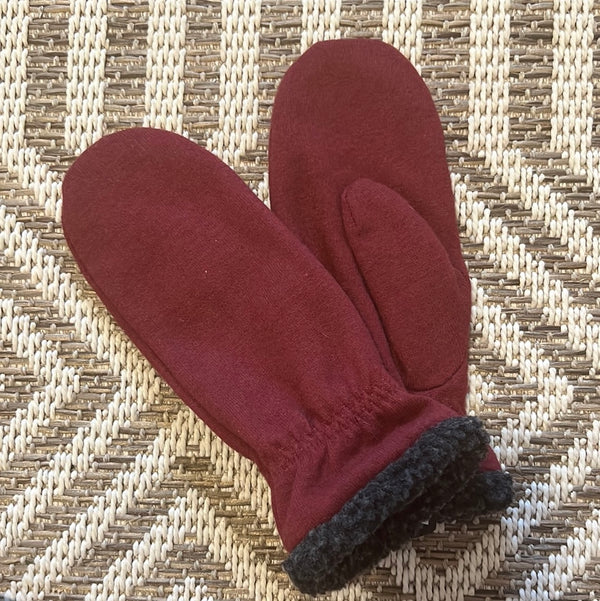 Marron - Solid Colour Mitts with Faux Fur